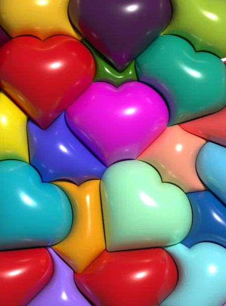 Multicolored Inflated Hearts Rendering Illustration — Stock Photo, Image