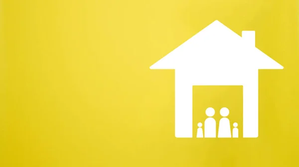 Drawn Family House Concept Buying Real Estate Mortgage Yellow Background — Stock Photo, Image