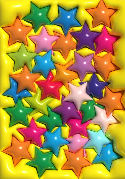 Absztrakt Sárga Háttér Színes Csillagok Felfújt Formák Renderelés Illusztráció — Stock Fotó