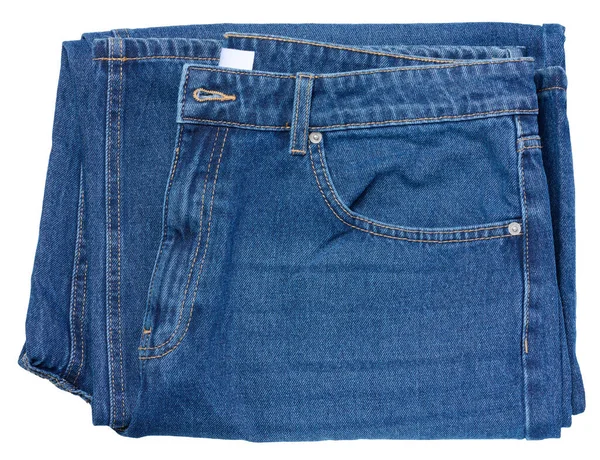 Calça Jeans Azul Dobrada Fundo Isolado Branco Vista Superior — Fotografia de Stock