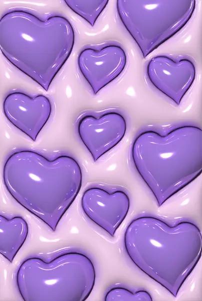 Abstract pink background with purple hearts, 3D illustration
