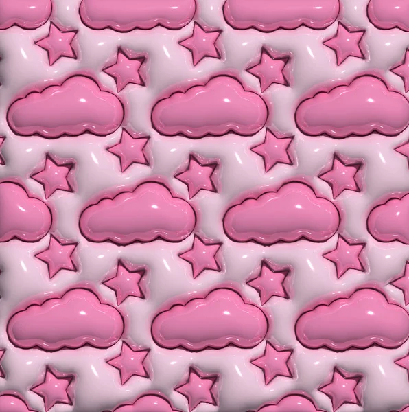 Fundo Rosa Abstrato Com Nuvens Estrelas Inchadas Brancas Ilustração Renderização — Fotografia de Stock