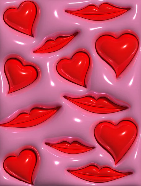 Rood Hart Lippen Een Roze Achtergrond Weergave Illustratie — Stockfoto