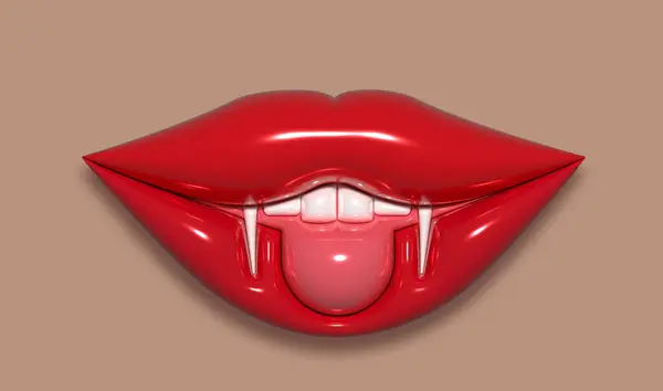 Par Lábios Vermelhos Com Uma Boca Ligeiramente Aberta Sobre Fundo — Fotografia de Stock