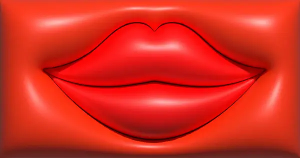 Lábios Brilhantes Convexos Vermelhos Fundo Vermelho Ilustração Renderização — Fotografia de Stock
