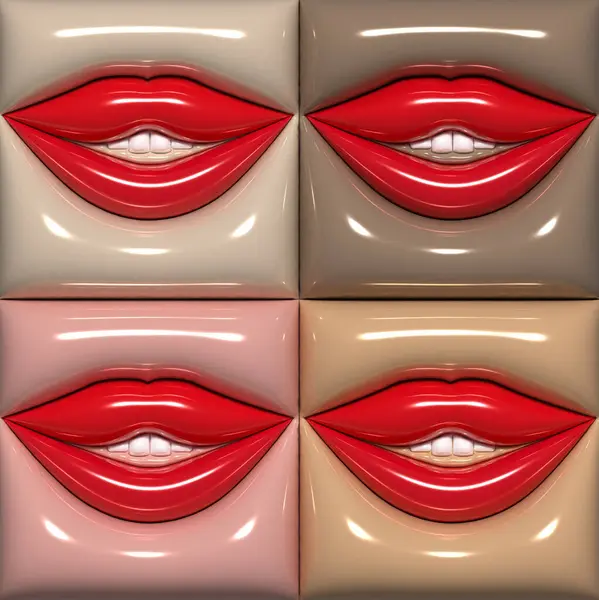 Empat Pasang Bibir Merah Dengan Mulut Sedikit Terbuka Pada Latar — Stok Foto