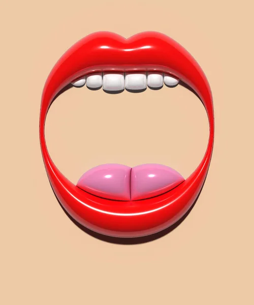 Open Mond Met Rode Lippen Witte Tanden Schreeuwen Weergave Illustratie — Stockfoto
