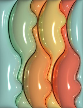 Çeşitli şişirilmiş parlak şekiller bir araya getirilmiş üç boyutlu resimleme