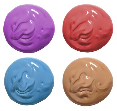 Beyaz yalıtılmış bir arkaplanda çok renkli tutarlılık örnekleri var.