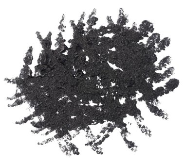 Tüylü fırçalı siyah boya darbesi, beyaz arkaplanda izole edilmiş kumaş örneği