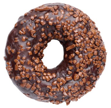 Ezilmiş fındık serpiştirilmiş donut ve beyaz izole edilmiş arka planda çikolata serpiştirilmiş.