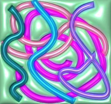 Yeşil zemin üzerinde şişirilebilir şeritler, 3 boyutlu resimleme