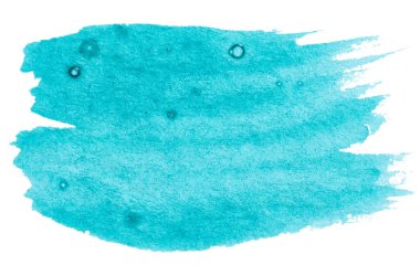 Beyaz izole bir zemin üzerinde mavi boya suluboya fırça darbesi