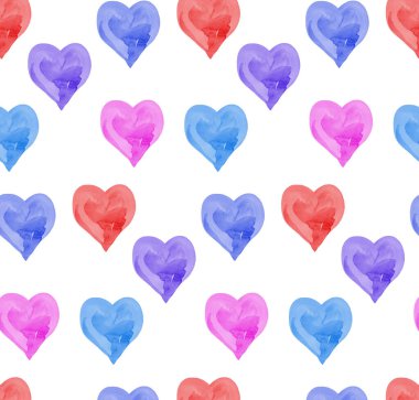 Suluboya boya ile çizilmiş kalp, tekrar eden desen, tasarımcı elementi