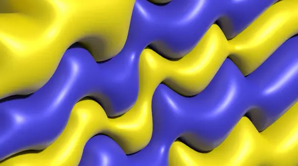 Yellow Blue Background Wavy Inflated Lines Rendering Illustration — Stock Photo, Image