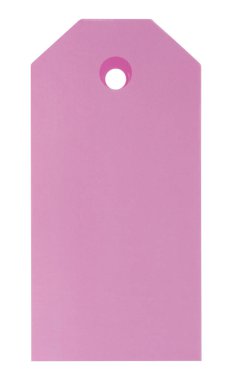 Beyaz zemin üzerinde boş pembe dikdörtgen kağıt etiket, fiyat şablonu, indirim