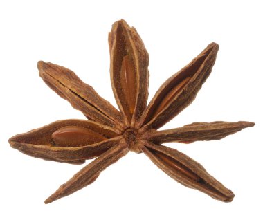 Beyaz izole arkaplan üzerinde baharat yıldızı anason, üst görünüm