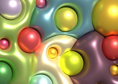 Çemberli arka plan, şişirilmiş şekiller. 3d resimleme