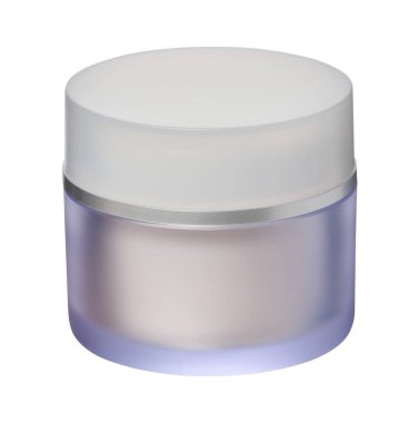 Kozmetik kremli cam kavanoz, plastik kapaklı. İzole edilmiş arkaplan