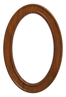 İzole edilmiş arkaplanda resimler ve fotoğraflar için boş oval ahşap çerçeve