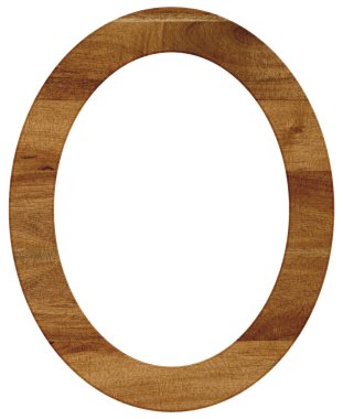 Empty oval wooden frame for paintings and photos on isolated background.	