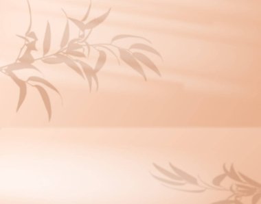 Bej arka planda yaprakları olan bir dalın bulanık gölgesi reklam ürünleri ve kozmetik ürünleri için asgari arkaplan