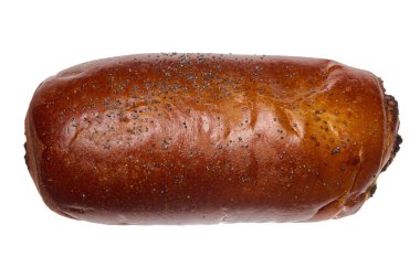 İzole arka planda haşhaş tohumlu fırında çörek, üst görünüm