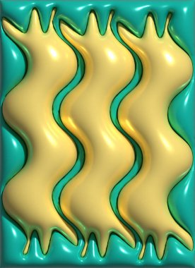 Yeşil zemin üzerinde sarı dalgalı şekiller, 3 boyutlu resimleme