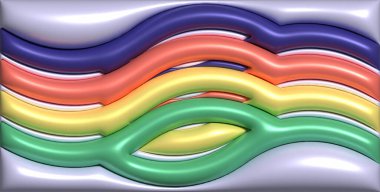 Pürüzsüz, parlak yüzeyi olan çeşitli hacim şekilleri, üç boyutlu resimleme