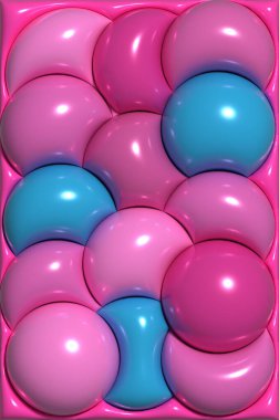 Çemberli arka plan, şişirilmiş şekiller. 3d resimleme