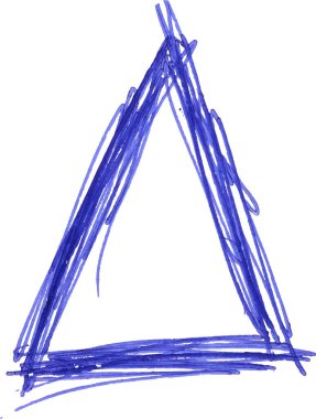 İzole edilmiş arkaplanda mavi tükenmez kalemle çizilmiş üçgen