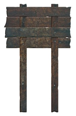 İzole edilmiş arka planda kahverengi tahtalardan yapılmış tahta tabela.