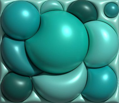 Yeşil daireli arka plan, şişirilmiş şekiller. 3d resimleme