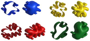 Parlak yüzeyi olan çok renkli lekeler ve izole arkaplandaki çerçeveleri, üç boyutlu resimleme