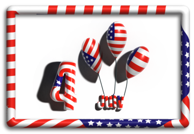 Harfler ve balonlar Amerikan bayrak renkleri ve çerçeve, üç boyutlu resimleme