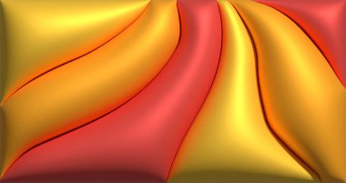 Parlak yüzeyi olan sarı ve turuncu dalgalı şekiller, üç boyutlu resimleme