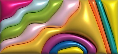 Pürüzsüz, parlak renkli dalgalı çizgilere sahip soyut görüntü, üç boyutlu ve yanardöner hissi, üç boyutlu resimleme