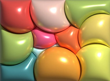 Çeşitli renkli şişirilmiş daireler, 3 boyutlu resimleme