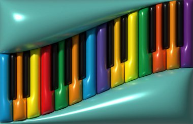 Çok renkli piyano tuşları, 3 boyutlu resimleme