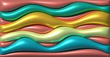 Pürüzsüz, dalgalı çizgileri olan soyut bir görüntü, üç boyutlu ve yanardöner hissi, üç boyutlu resimleme