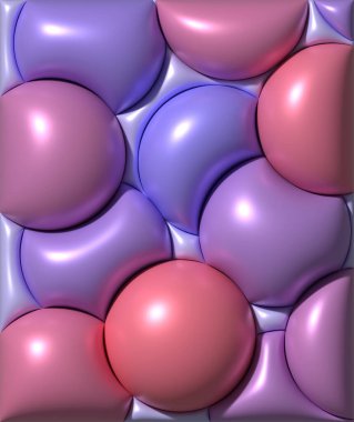 Çeşitli pembe ve mavi şişirilmiş daireler, 3 boyutlu resimleme