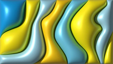 Parlak ve yumuşak yüzeyi olan sarı mavi şişirilmiş figürler, üç boyutlu resimleme