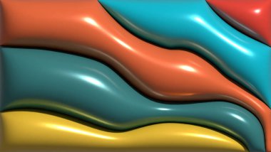 Parlak yüzeyi olan çok renkli şişirilmiş figürler, üç boyutlu resimleme