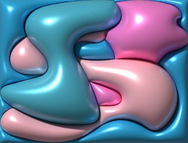 Parlak yumuşak yüzeyi olan pembe ve mavi figürler, üç boyutlu resimleme