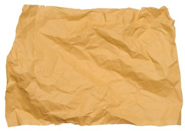Beyaz izole edilmiş arka planda buruşmuş kahverengi kağıt.