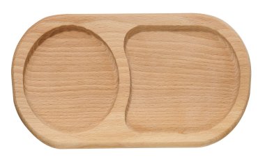 İzole arka planda yemek servisi için tahta oval tahta, üst görünüm