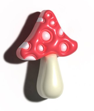 İzole edilmiş arka planda bebek çıngıraklı sineği agarik mantarı, üç boyutlu resimleme