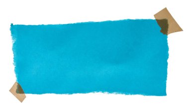 Kenarları pürüzlü, köşeleri bej bantla bantlanmış yırtık mavi bir kağıt. Boşluğu kopyala