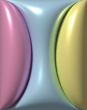 Pembe ve sarı yarımküreler mavi arka planda, pürüzsüz parlak yüzey. 3B resimleme