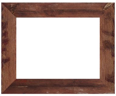 İzole edilmiş arkaplanda kahverengi tahtalardan yapılmış boş ahşap çerçeve
